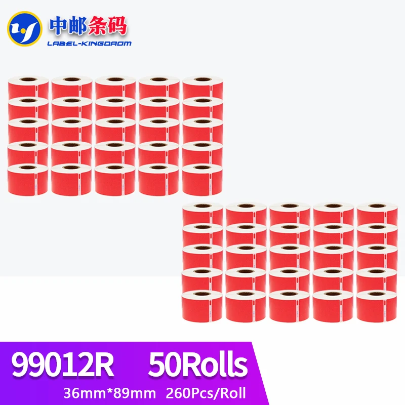 50 Rotoli Colore Rosso Dymo 99012 Etichetta Generica 36Mm * 89Mm 260 Pezzi Compatibile Per Labelwriter 400 450 450Turbo