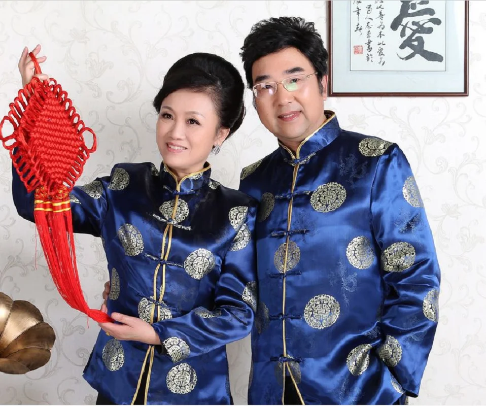 Tang Suit Chinese Traditional Satin Jacket Men Women Costume New Year Clothes Hanfu Birthday Party Style Casual Coat