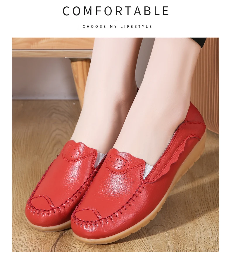 Women Loafers Patches Stitching Flat Shoes Woman Summer Flats Soft Candy Colors Genuine Leather Moccasins Loafers Shoes New 2022