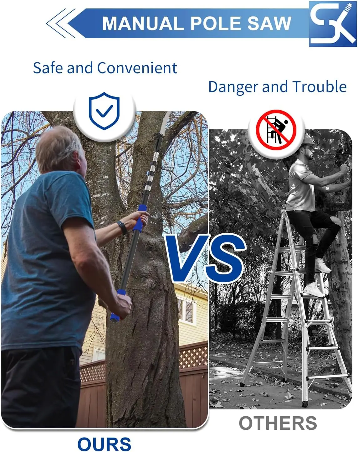 Pole Saws For Tree Trimming, 3-11 Foot Manual Pruning Pole Saw, Tree Pruner With Telescoping Extension For High Reach With