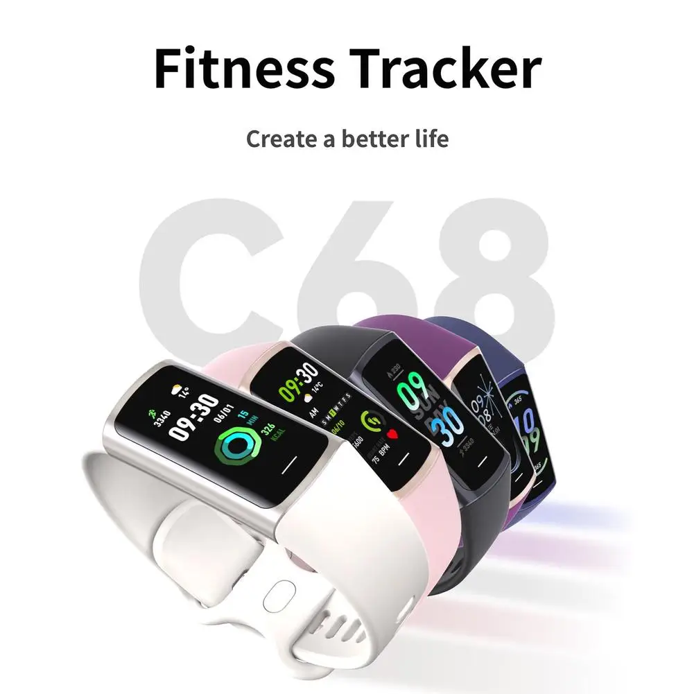 C68 Smart Watch Frequenza Cardiaca Ossigeno Nel Sangue Sonno Fitness Tracker 1.1 ''Schermo Impermeabile 20 + Modalità Sportive Orologi Per Android Ios