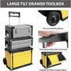 Rolling Tool Box Portable Metal Toolbox Organizer with Wheels and 2 Drawers Separate Rolling Upright Trolley Tool Chest 3