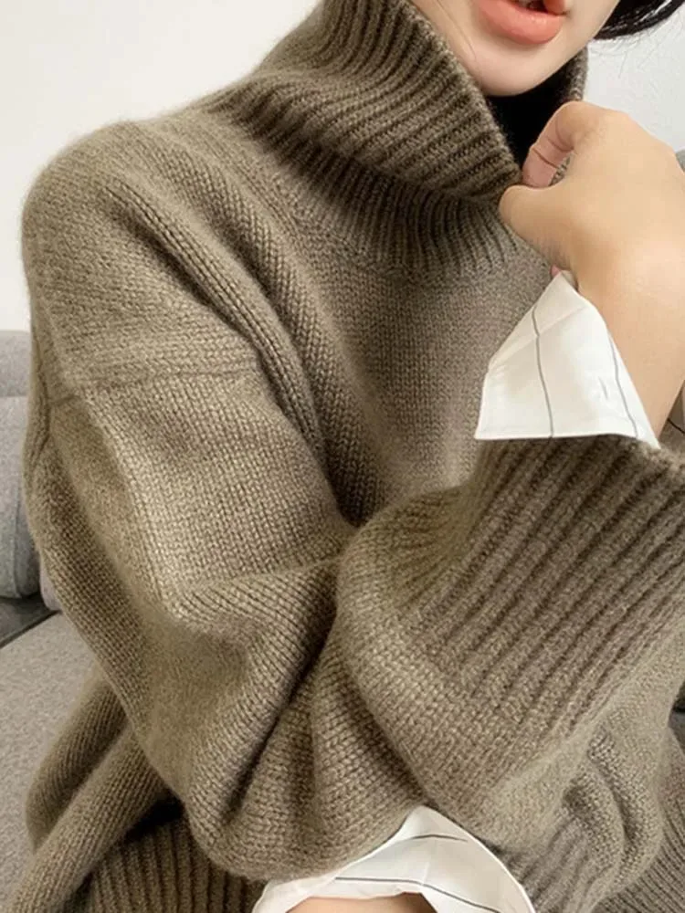 

2023 New Harajuku Casual Women Turtleneck Sweater Autumn Winter Loose Thick Fashion Warm Pullover Knitted Tops Knitwear Jumper
