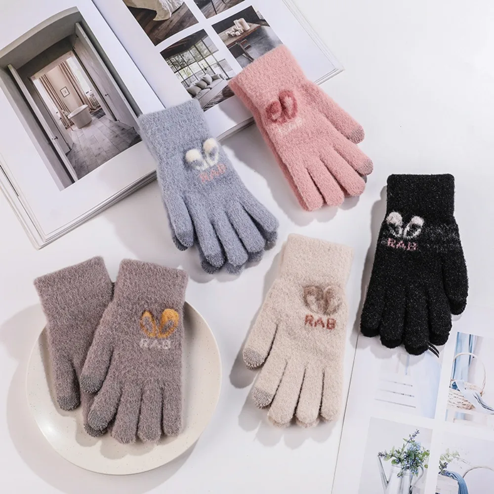 

Fashion Cycling Windproof Nylon Keep Warm Outdoor Thick Mittens Rabbit Ear All Finger Gloves Female Gloves