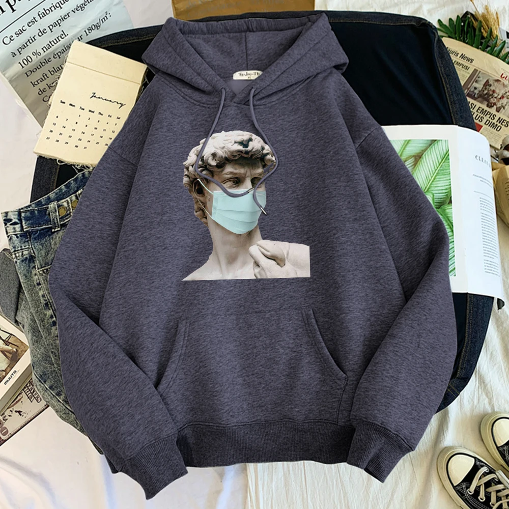 

Statue Print Men Oversize Sweatshirt Casual Aesthetic Hooded Fashion Retro Creative Tracksuit For Male Comfortable Fleece Hoodie