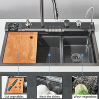 304 Stainless Steel  Multifunctional Kitchen Sink Faucet Set Rainfall Spout Pull Out Sprayer Pure Tap Cold Hot Water Mixer 2