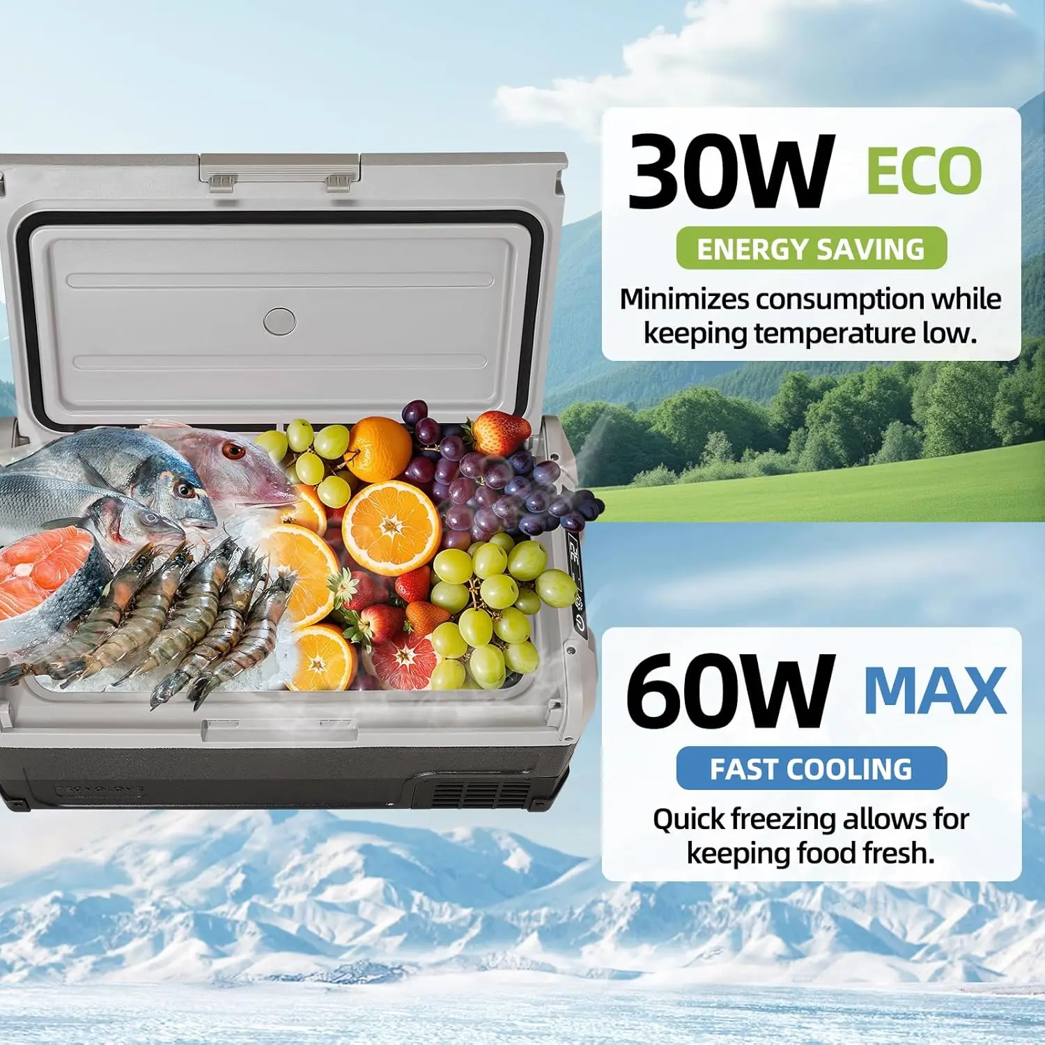 12V Vehicle Refrigerator, 32-Quart Portable Fridge and Freezer with Expandable Evaporator, Temperature Range from -4°F to 68°F,