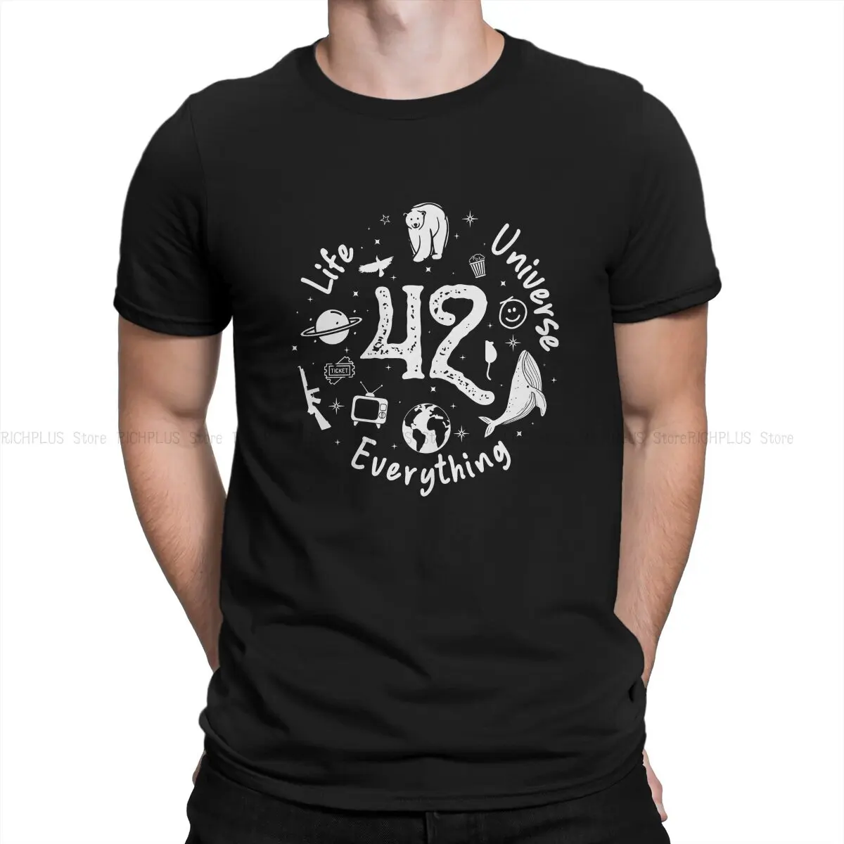 

Life the Universe and Everything Creative TShirt for Men Hitchhiker Round Collar Polyester T Shirt Gift Clothes OutdoorWear