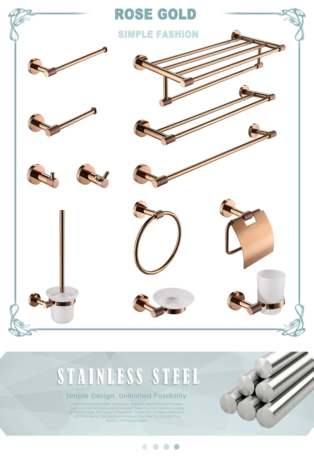Description Picture 5 of itemBright Rose Gold Towel Rack Singel Towel Bar Paper Holder Robe Hook Cup Holder Soap Dish  Toilet Brush Bathroom Accessories