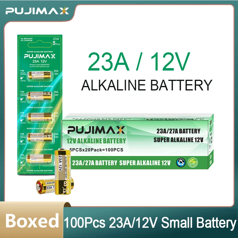 PUJIMAX New 100Pcs/Boxed 23A 12V Alkaline Battery 23GA 21/23 A23 For Doorbell Car Alarm Walkman Car Remote Control Etc Durable