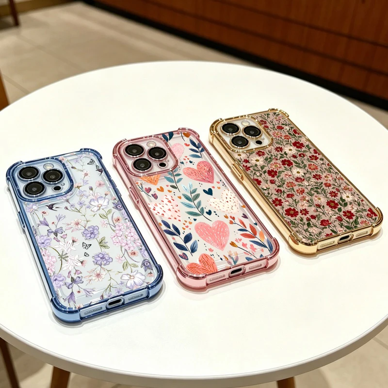 Chic Love Heart Leaves Flower Design Phone Case