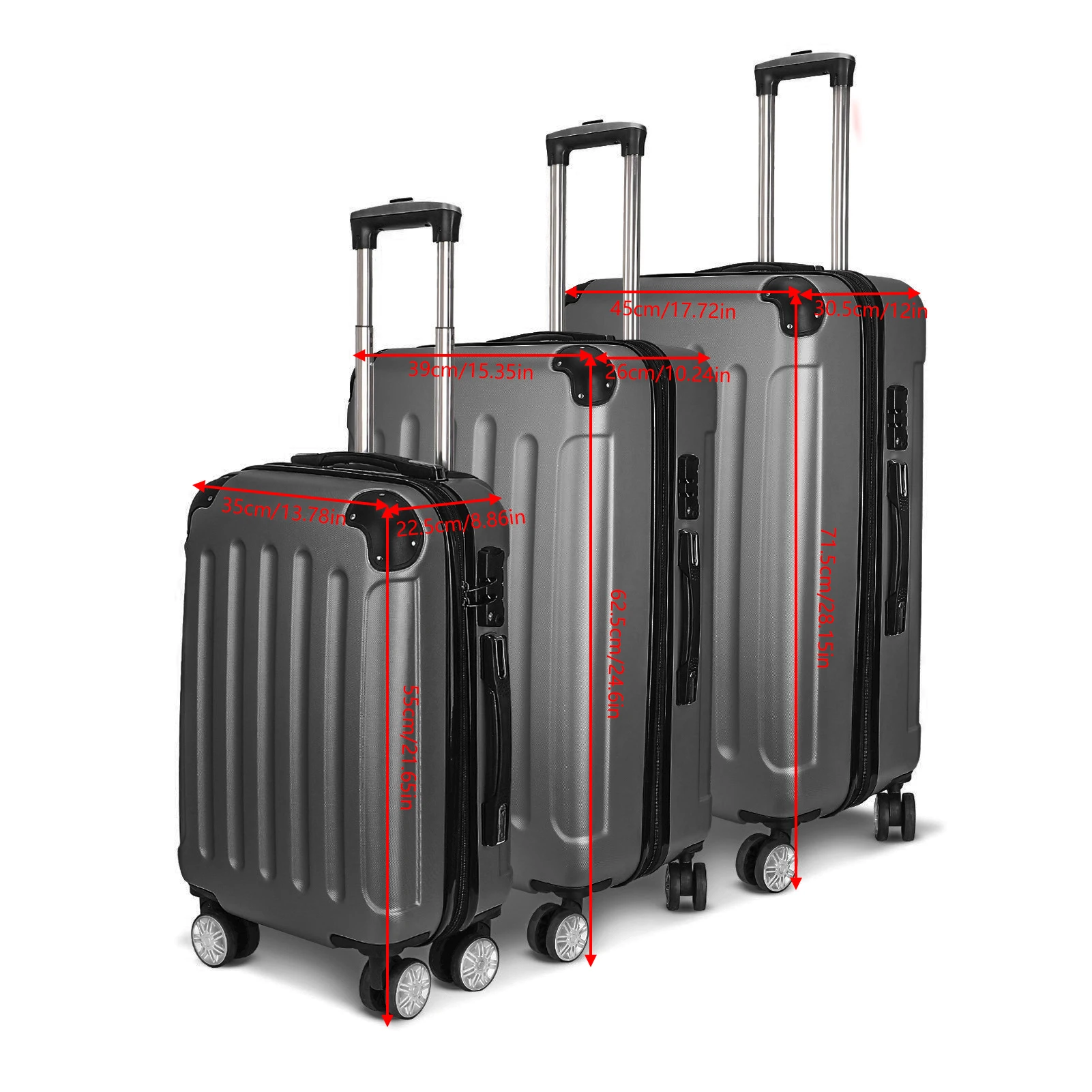 Anajqaqia Gepäckset – Dunkelgraues dreiteiliges Trolley-Koffer-Set – mit Doppelrad-Design und praktischen TSA-Schlössern