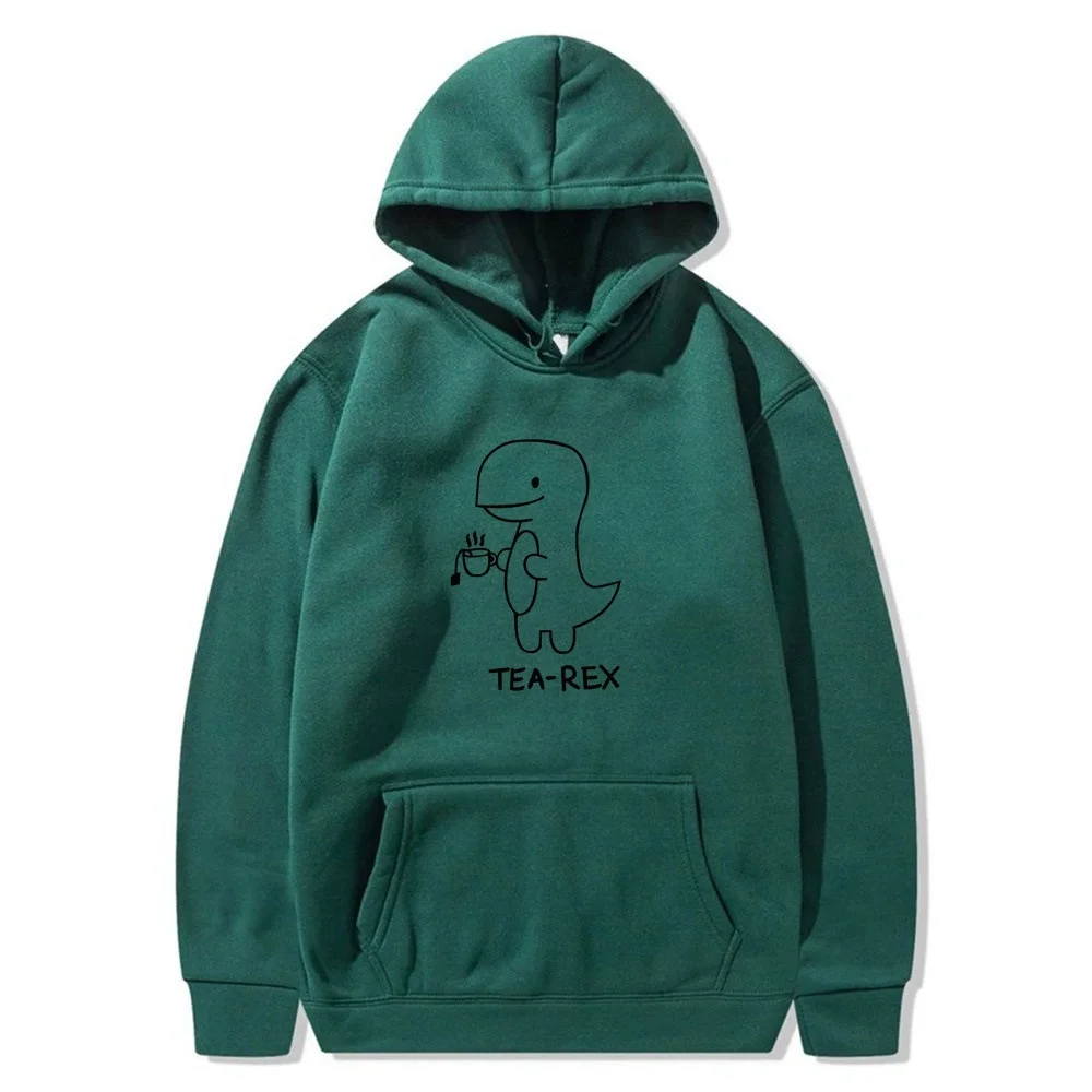 Tea Rex Dinosaur Coffee Print Casual Hoodie for Men - Spring and Autumn Collection
