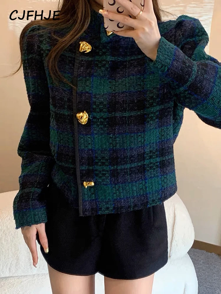 Grid Plaid Collarless Short Jkt main image 0
