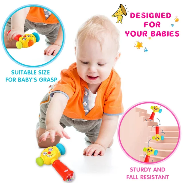 HOLA Baby Boy Toys Light& Musical Baby Hammer Toy for 12 to 18 Months Up Funny Changeable Eyes Baby Hammer Toy 5