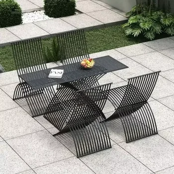 Tavoli da esterno in ferro nordico Cortile Balcone Tavoli all'aperto Mobili da esterno Tavolo e sedia da giardino con protezione solare impermeabile 1