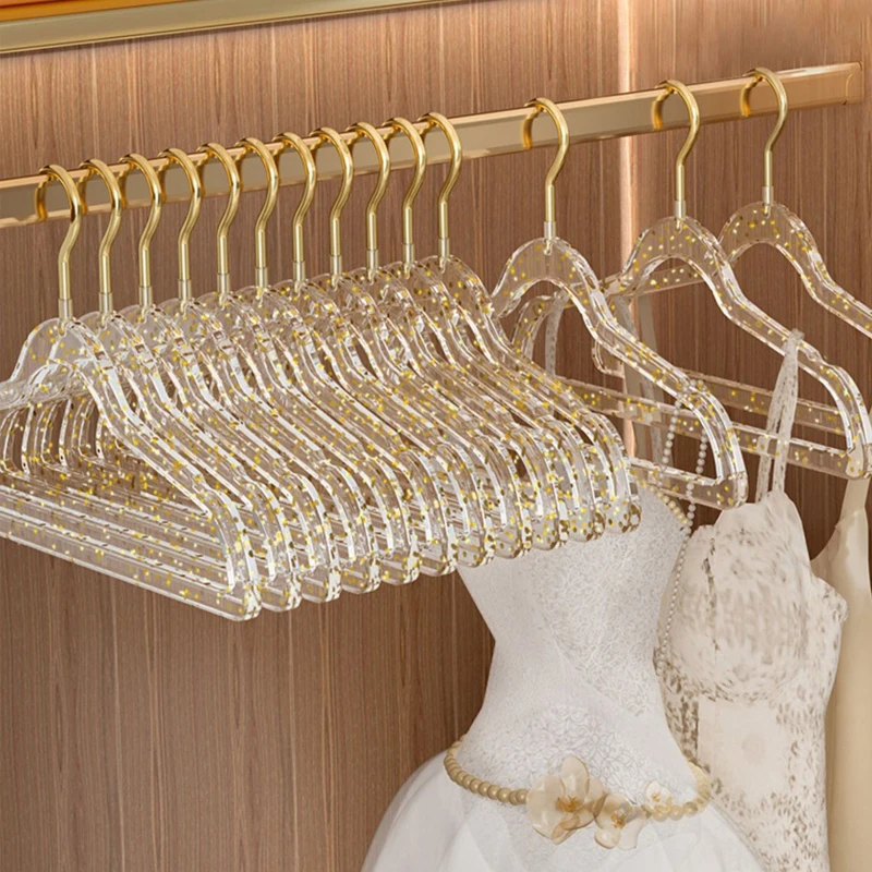 10/20pcs Clear Acrylic Hangers Non-Slip Plastic Transparent Flash Closet Organizer Save Space Camisole Skirts Dressing Storage 4