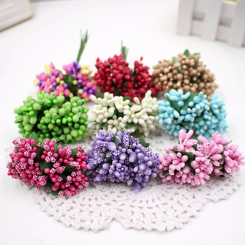 인공 꽃 작은 딸기 stamen 와이어 스템, DIY 화환 웨딩 스크랩북 상자 장식 공예, 60 개, 144 개