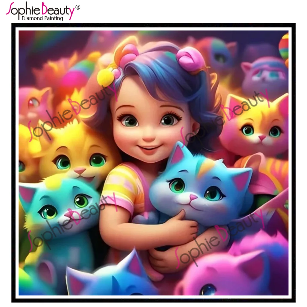 Sophie Beauty Quadrat voller Fee Staub Harz Diamant Malerei süße Mädchen Katze Kristall Bohrer Diamant Stickerei AB Stein Mosaik Kunst – Detail 6