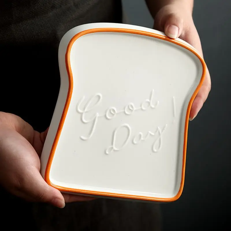 Bread Shaped Ceramic Breakfast Dessert Plate Toast Dishes Salad Fruit Snack Tray Household Tableware Dinner Plate Tableware 1PC