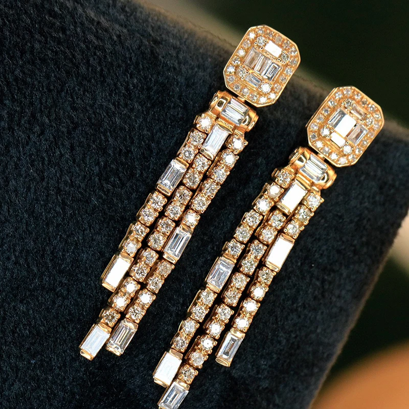 S40ebe4cf1d434604849857b73a9b8883c Aazuo 18K Pure Yellow Gold Fashion Jewelry Real Diamonds 1.45ct Square Shape Long Tassels Earring Party Fine Jewelry Hot Sell