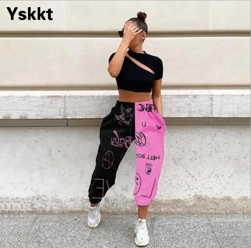 Women Comfy Palazzo Pants Casual High Waist Drawstring Wide Leg Trousers Loose Solid Patchwork Leisure Long Sweatpants 