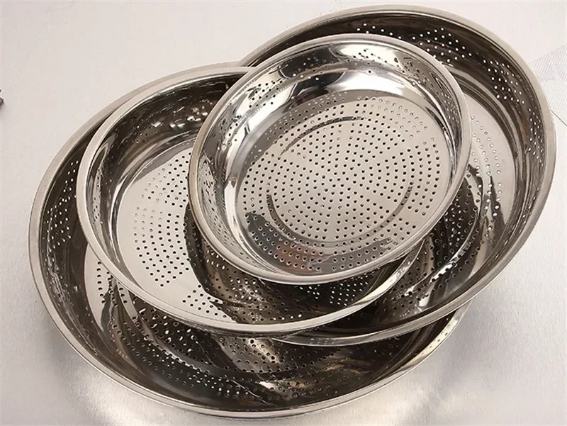 Mesh Hole Dinner Plates Thickened Stainless Steel Leak Colander Plate Round Hole Tray Large Steamer Rice Bean Mesh Filter Plates Stainless Steel Plates