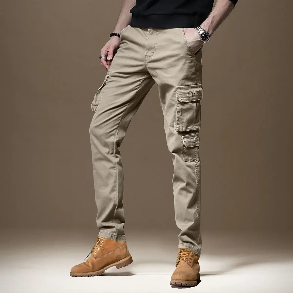 thumbnail image 1 of Pantalones de motociclista para hombre, pantalones cargo de otoño para hombre, ropa de trabajo negra, ropa ajustada, de alta calidad, holgados, más baratos, informales, Emo Y2k, 1 of 5