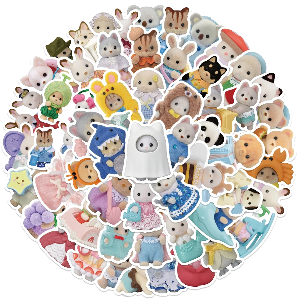 Cute Doll Cartoon Bear Rabbit Stickers For Water Bottle Laptop Luggage Skateboard Guitar Stationery Kids Toy Decal Sticker 55pcs