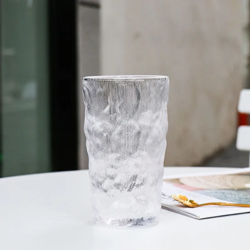 Glass Drinking Bottle Simple Glacier Glass Water Cup Rock Whiskey Wine Cup Coffee Tree Bark Pattern Beer 280ml/330ml