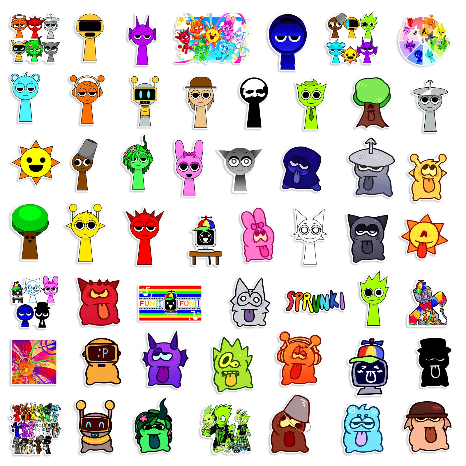 52Pcs/Set Sprunki Stickers Skateboard Notebook Fridge Phone Guitar Luggage Decal Sticker Toy 4