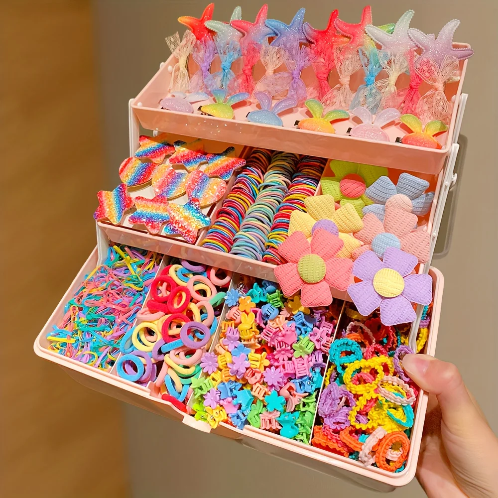 686개 여아용 헤어 액세서리, 혼합 색상, 고탄성. 일상 및 파티용으로 적합하며, 이상적인 선물 (상자 없음)