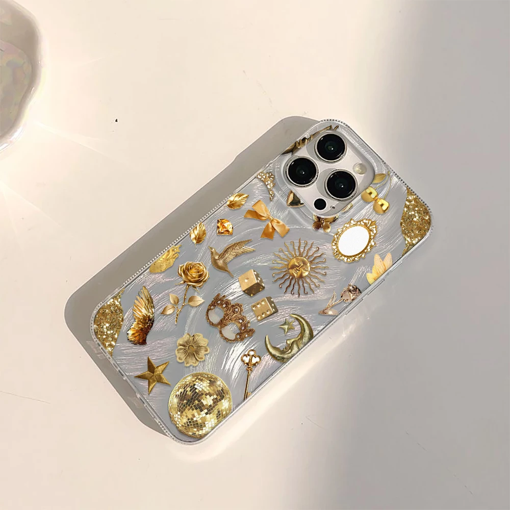 Golden Sun Cherry Feather Texture Phone Case Cover