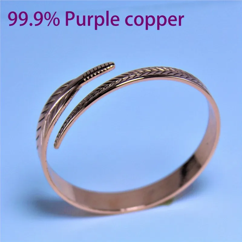 Vintage Pure Cooper Feather Wing Cuff Bangle for Men Women Fashion Punk Style Wristlet Party Jewelry Gifts 3