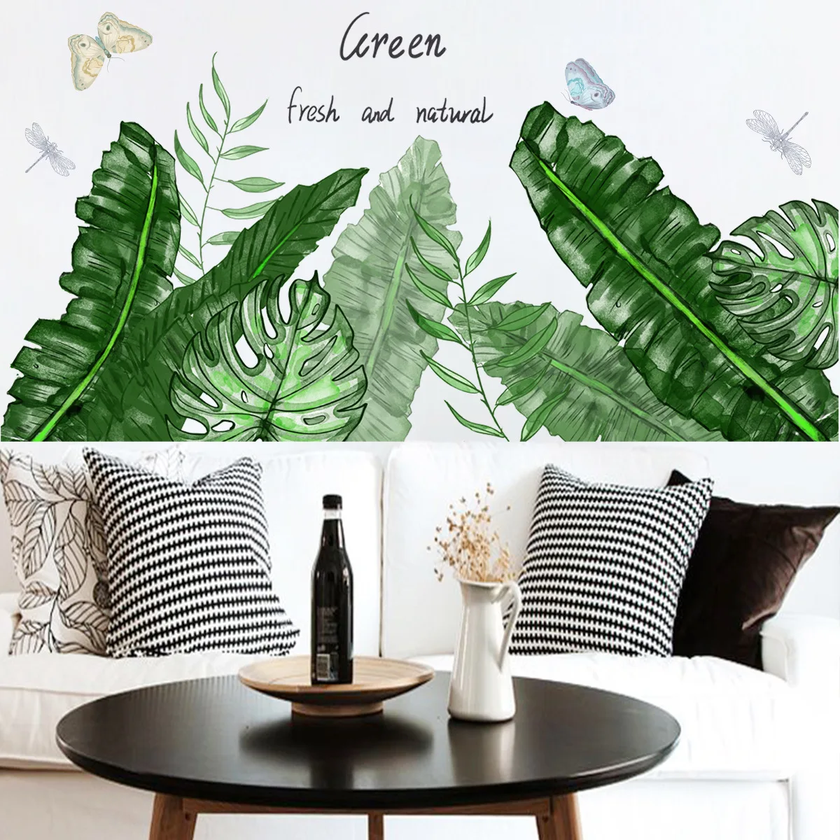 

Plant Green Leaf Butterfly Creative Wall Sticker Study Living Room Bedroom Background Wall Decorative Wall Decal