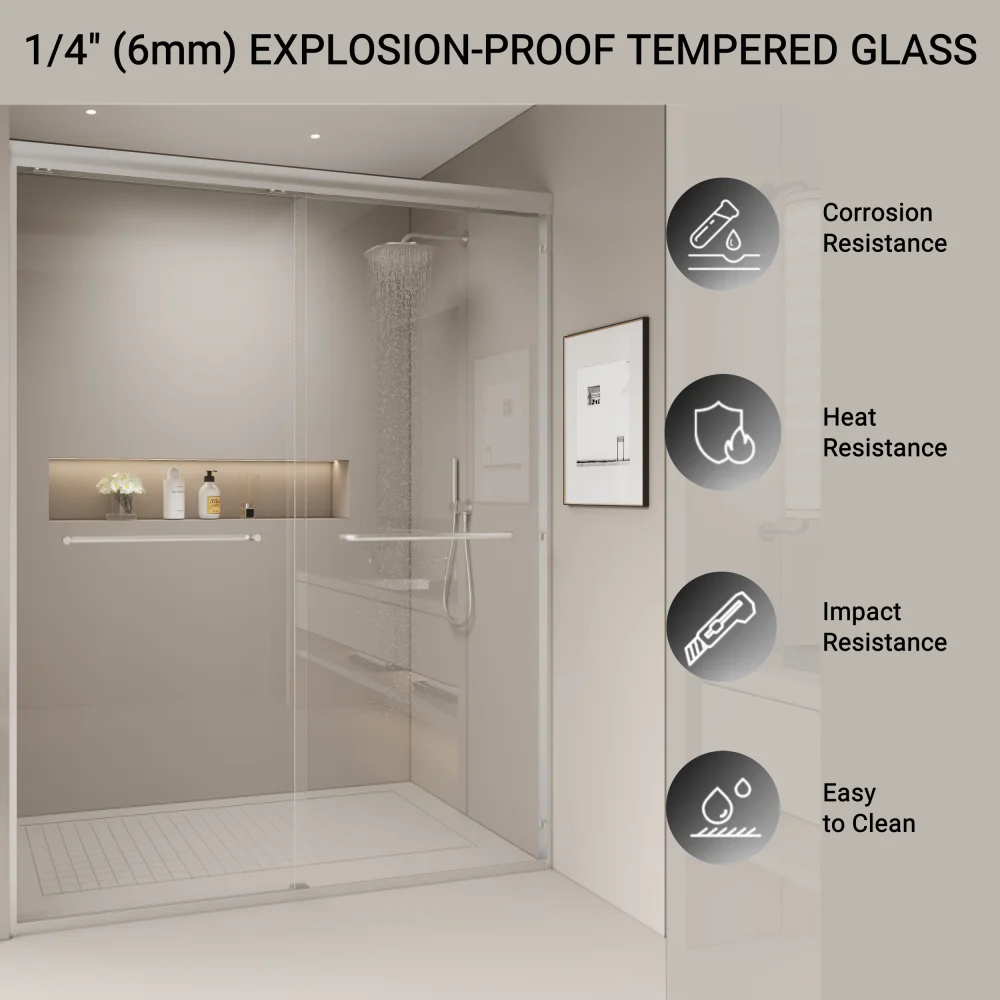 44-48 in. W x 72 in. H Double Sliding Shower Door, Semi-frameless Bypass Bathroom Sliding Door with 1/4" (6mm) Tempered Glass 4