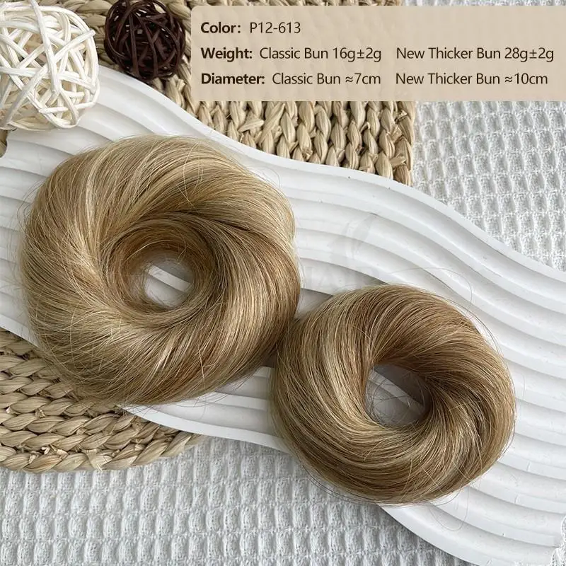 MRS HAIR Human Hair Buns Chignon Ponytail Hairpiece Updo Donut Real Hair Extensions Flexible Elastic Band Brown Blond