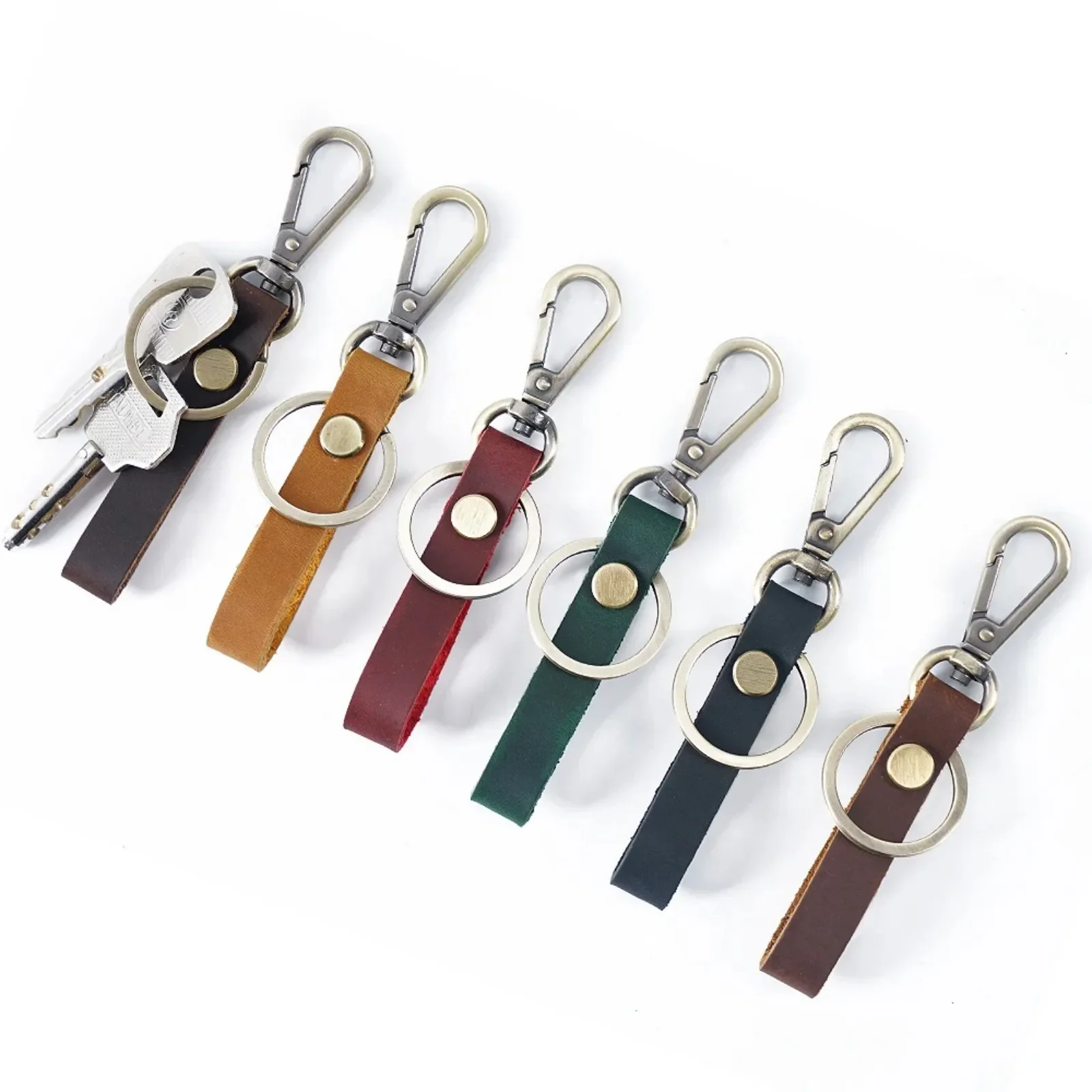الكلاسيكية جلد طبيعي المفاتيح خمر الجلود بسيطة مفتاح سلسلة حامل سيارة حلقة رئيسية للرجال والنساء هدية السفر