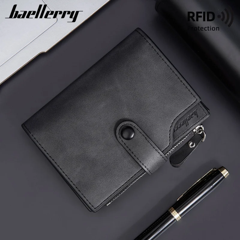 Minimalist Men Short Wallet RFID Secure Tri Fold Zip Coin Purse