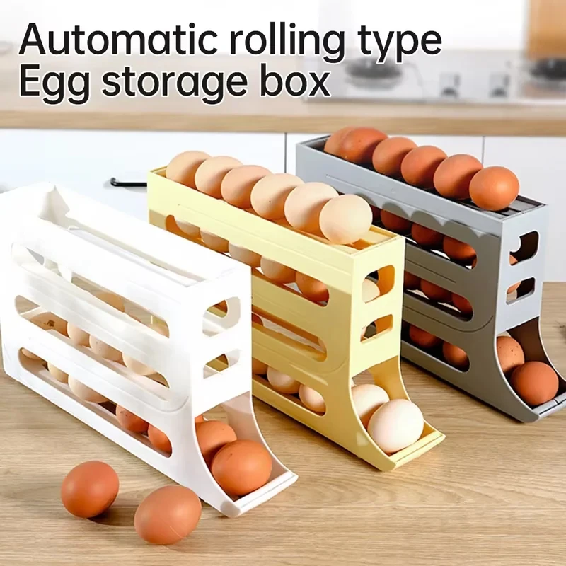 Egg Carton Egg Sliding Storage Container 4-Layer Sliding Rail Shelf Eggs Organizer Eggs Refrigerator Stand Accessory Kitchen Supplies