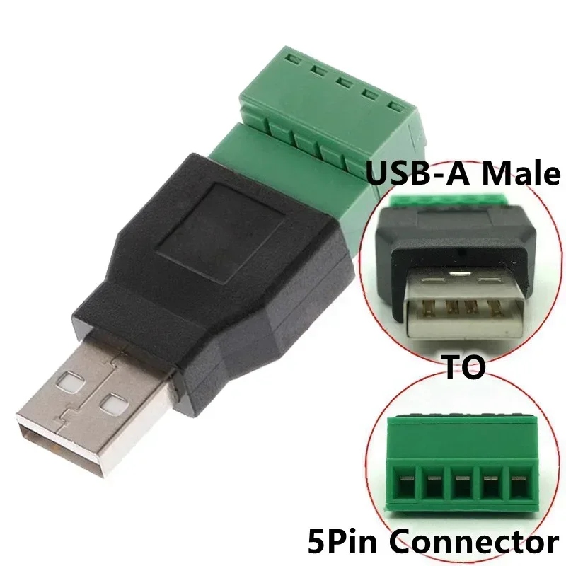 Universal USB 2.0 Type Connector with 5 Pin Screw Terminal - Solderless Male & Female Plug Socket