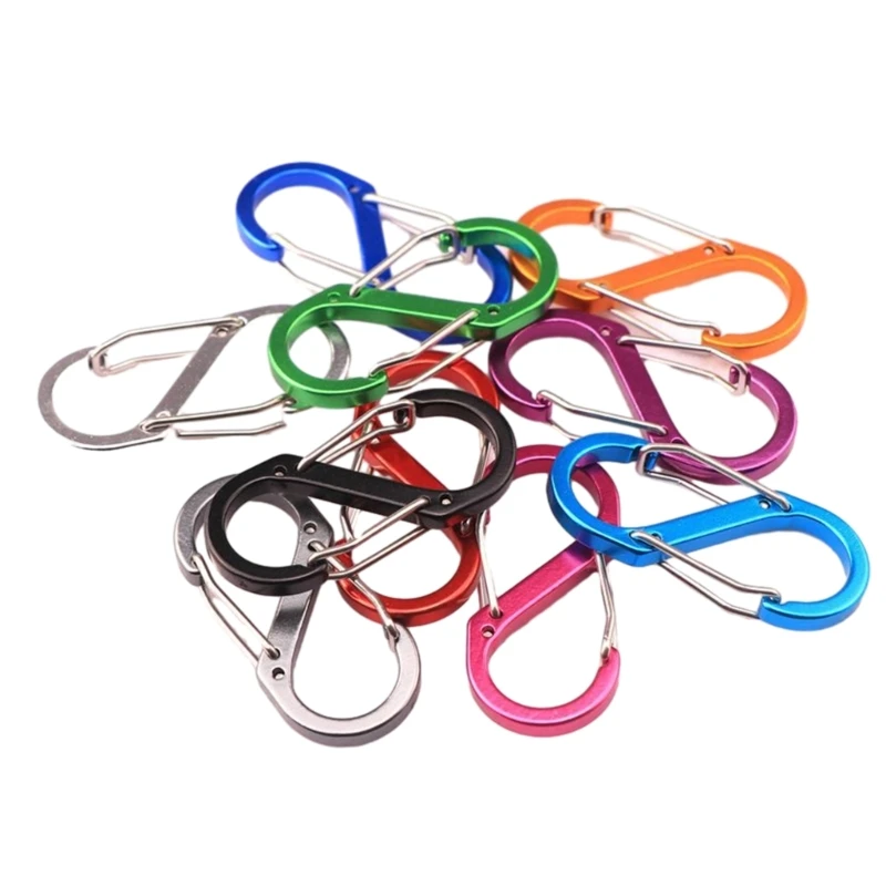 

10 Pcs Aluminum Alloy S Carabiner Double Clip Hooks Keychain Carabiner Clip Attachment for Camping Fishing Hiking G99D