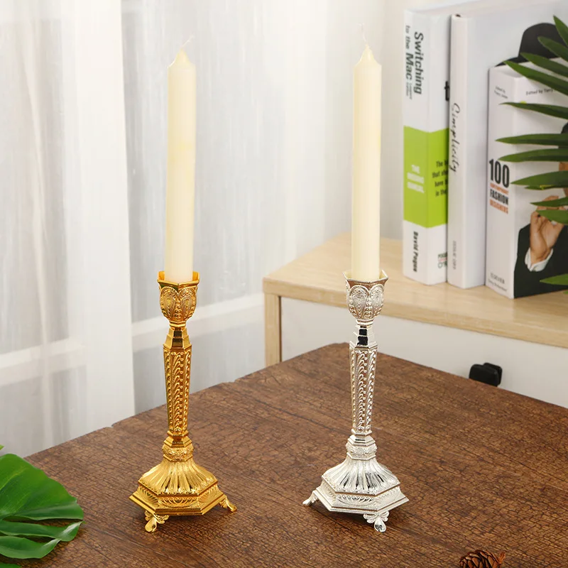 

Cross-Border Alloy Single Head Candlestick Decoration Hua Hotel Romantic Wedding Props Candle Holder Golden Home Decor