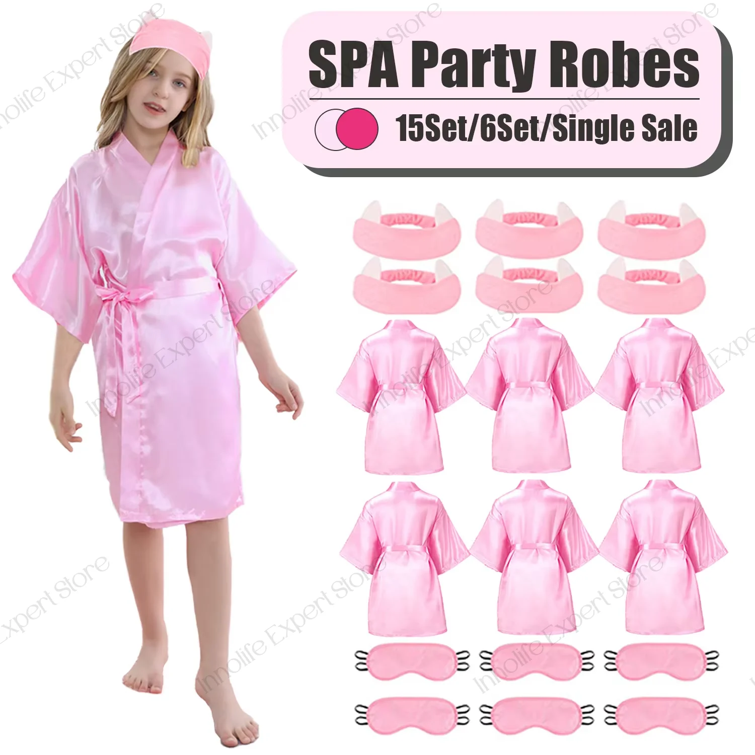 Lot De 7 Peignoirs Kimono En Satin ASMIZ Pour Filles - Rose - Pour Anniversaire, Spa, Soirée Pyjama