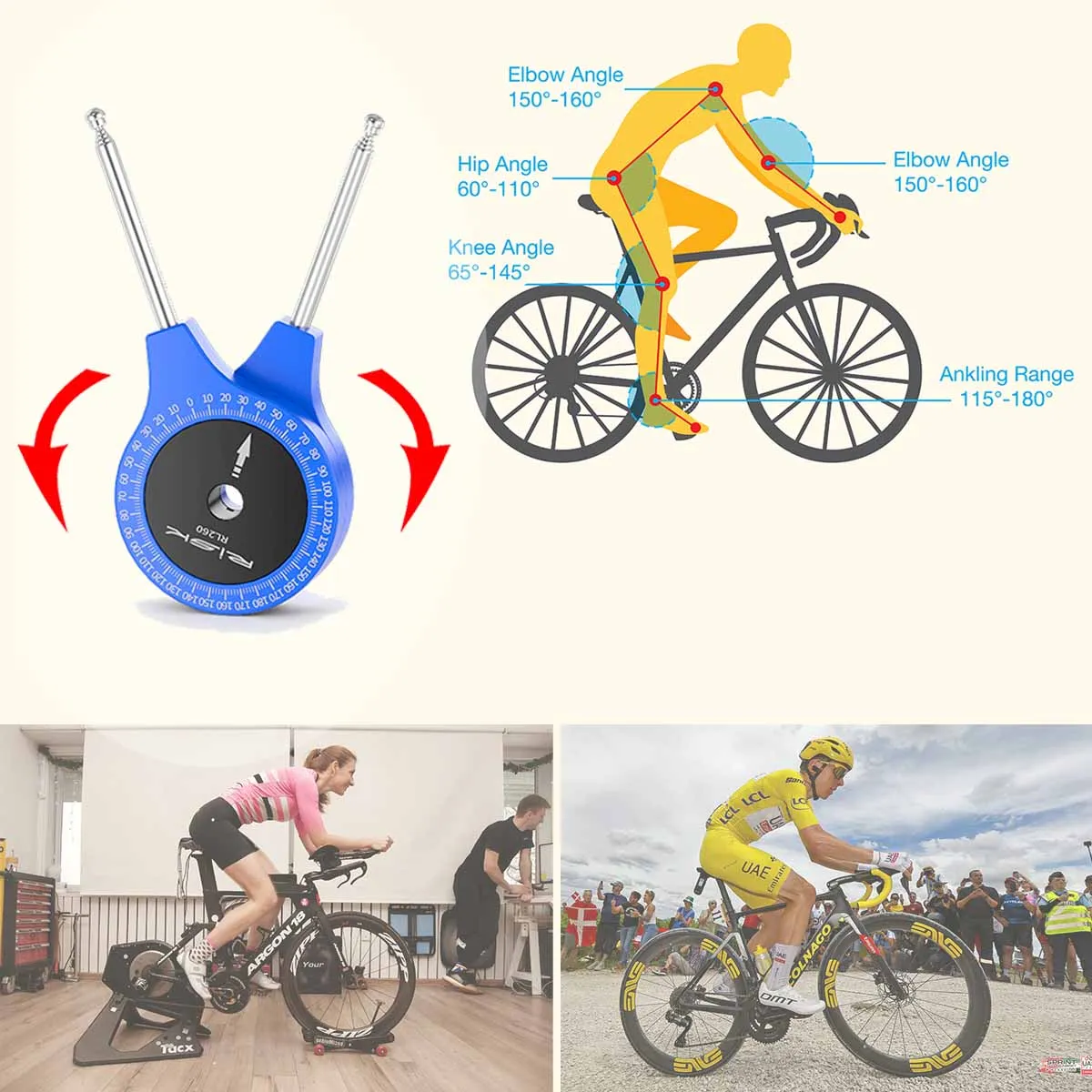 RISIKO Fahrrad Gemeinsame Winkelmesser Fahrrad Fitting Haltung Winkel Messung Werkzeug Kniegelenk Gauge Rennrad Fit Statische Winkelmesser – Detail 9
