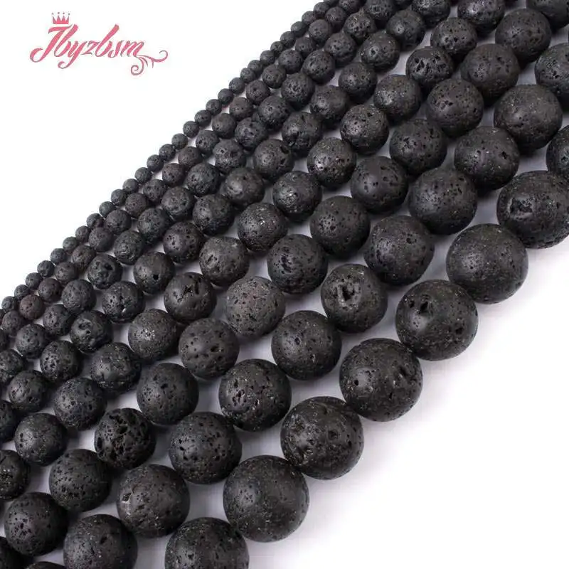 Natural Lava Rock Round Black Loose Beads Natural Stone Beads For DIY Necklace Bracelat Jewelry Making Strand 15