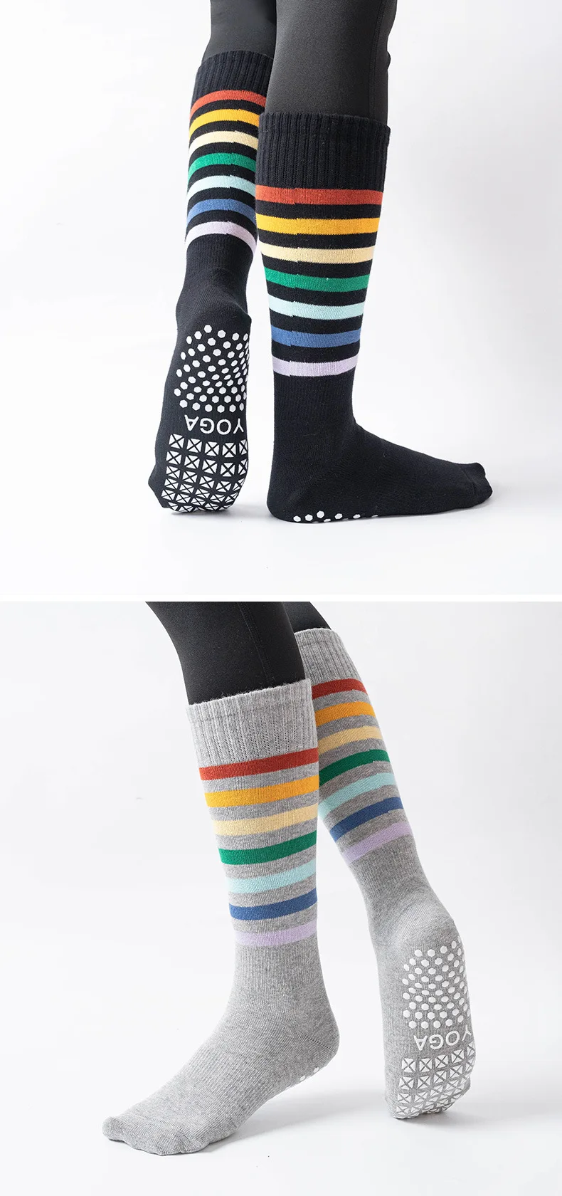 Yoga Socks Women Stripe Pile Dot Silicone Non-slip Pilates Over The Calf Socks 17 S40ece0992be346218359278866e941a87