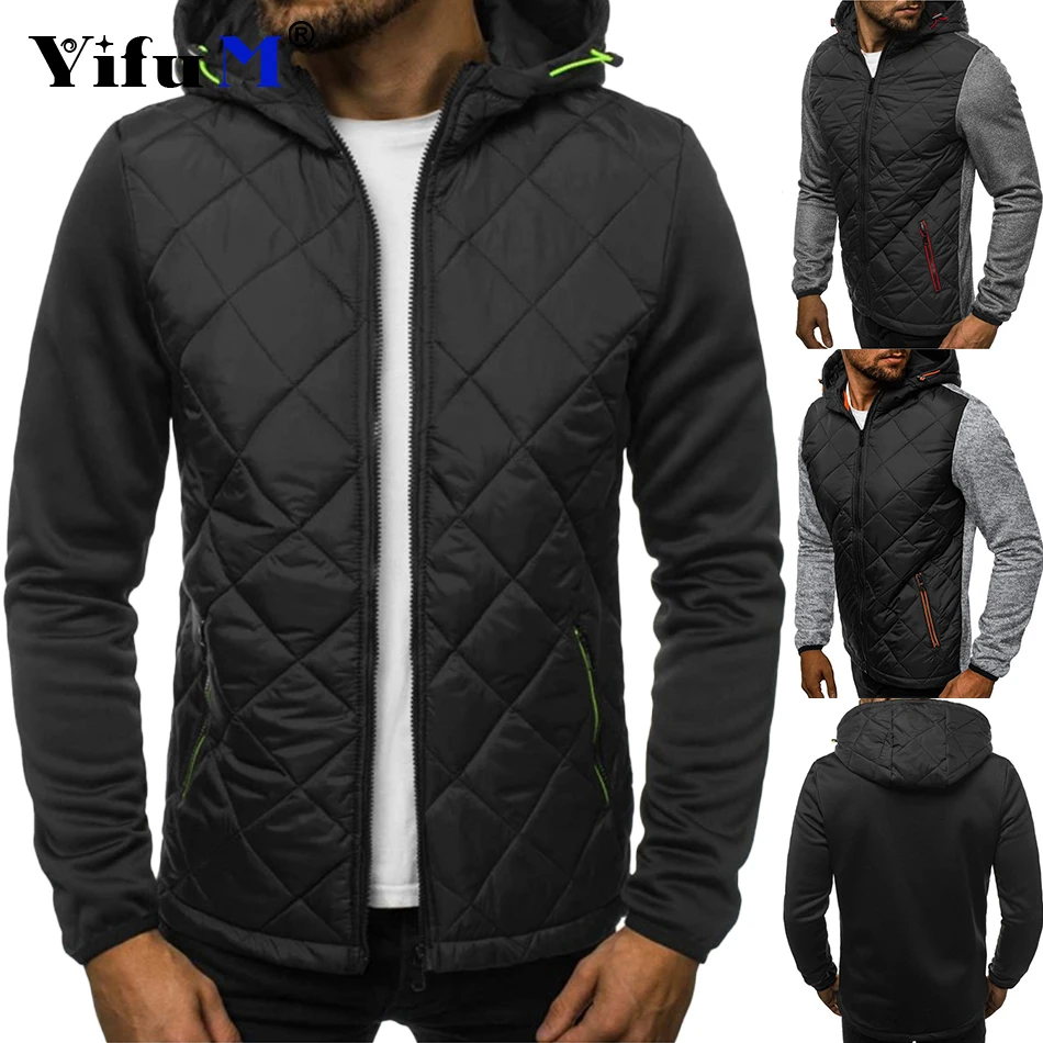 2024 Spring Autumn Mens Jacket Hoodies For Solid Color Mens  Hooded Zipper Jackets Fashion Warm Padded Tops Male Clothing patchwork color casual clothing men s hooded 2 piece set autumn winter pullover trousers sets male sport hoodies suit