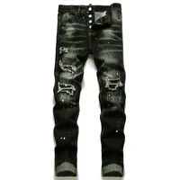 Mens Street Fashion Slim Fit Ripped Black Jeans  Quality Men Luxury Brand Blue Denim Pants Men Stretch Skinny Jeans Size 44-54 1