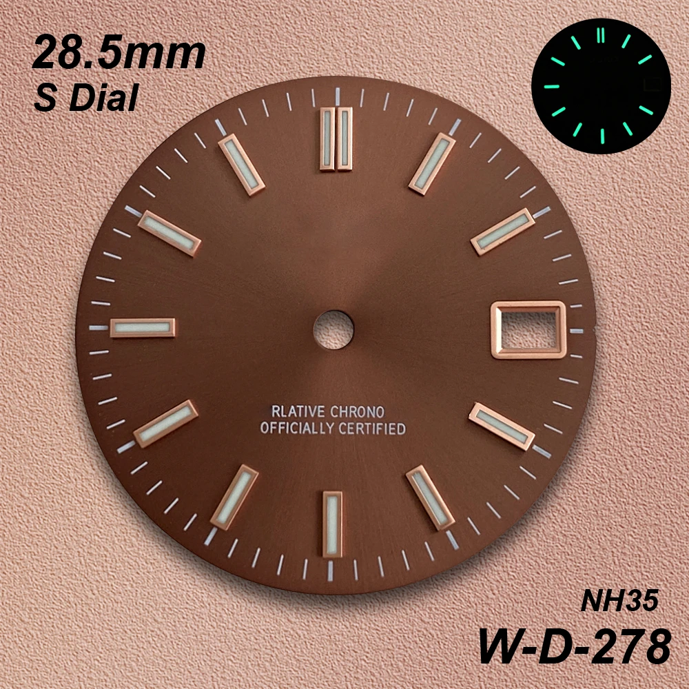 28.5mm S 로고 선레이 다이얼 NH35/NH36 무브먼트 호환 그린 야광 고품질 시계 개조 액세서리 3/3.8시 방향 호환
